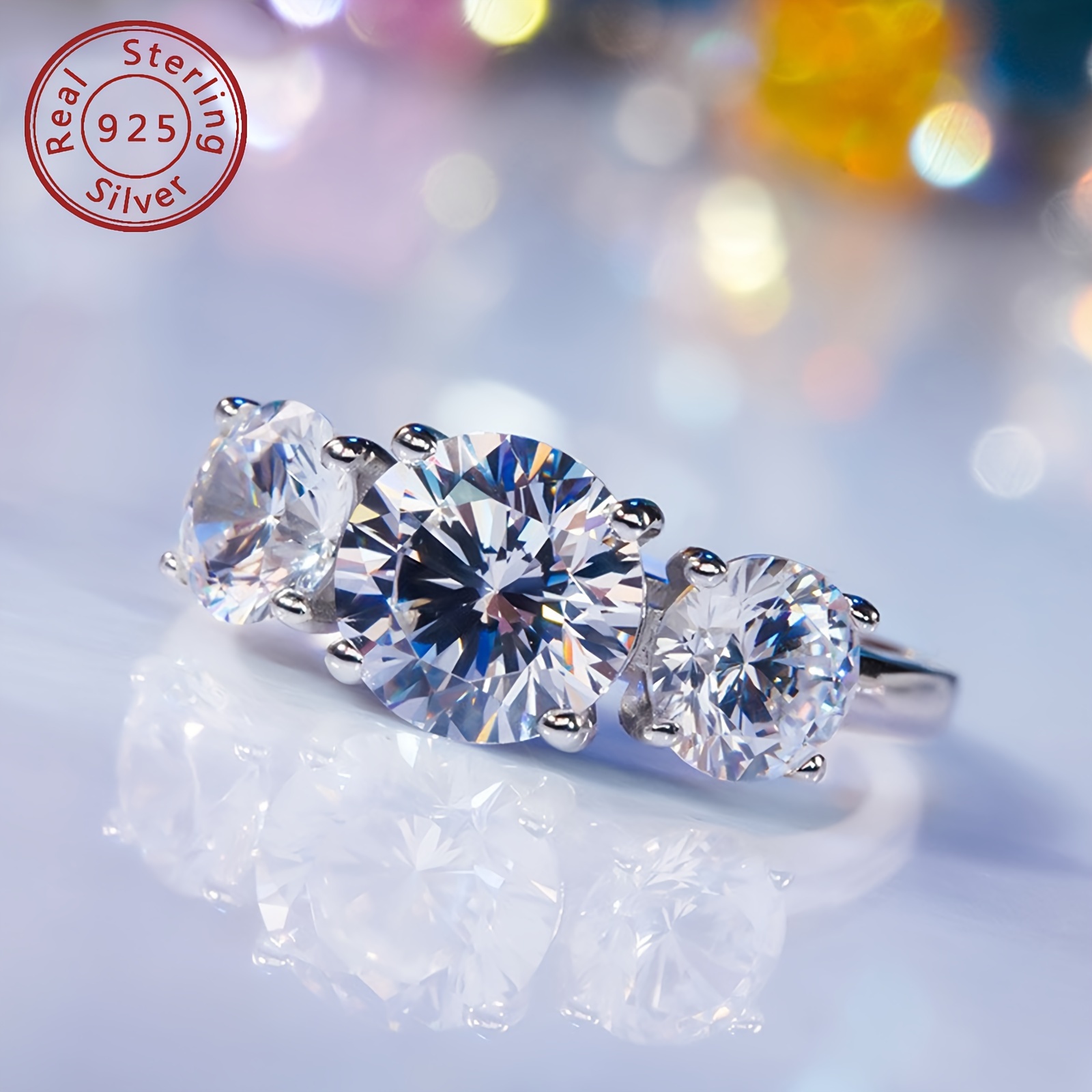 Moissanite Engagement Ring 925 Sterling Silver Round Cut D High Polished Finish